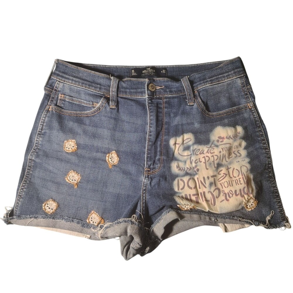 HOLLISTER Ultra High-Rise Cut Off Denim Shorts Blue Size 15 W32 Y2K Custom